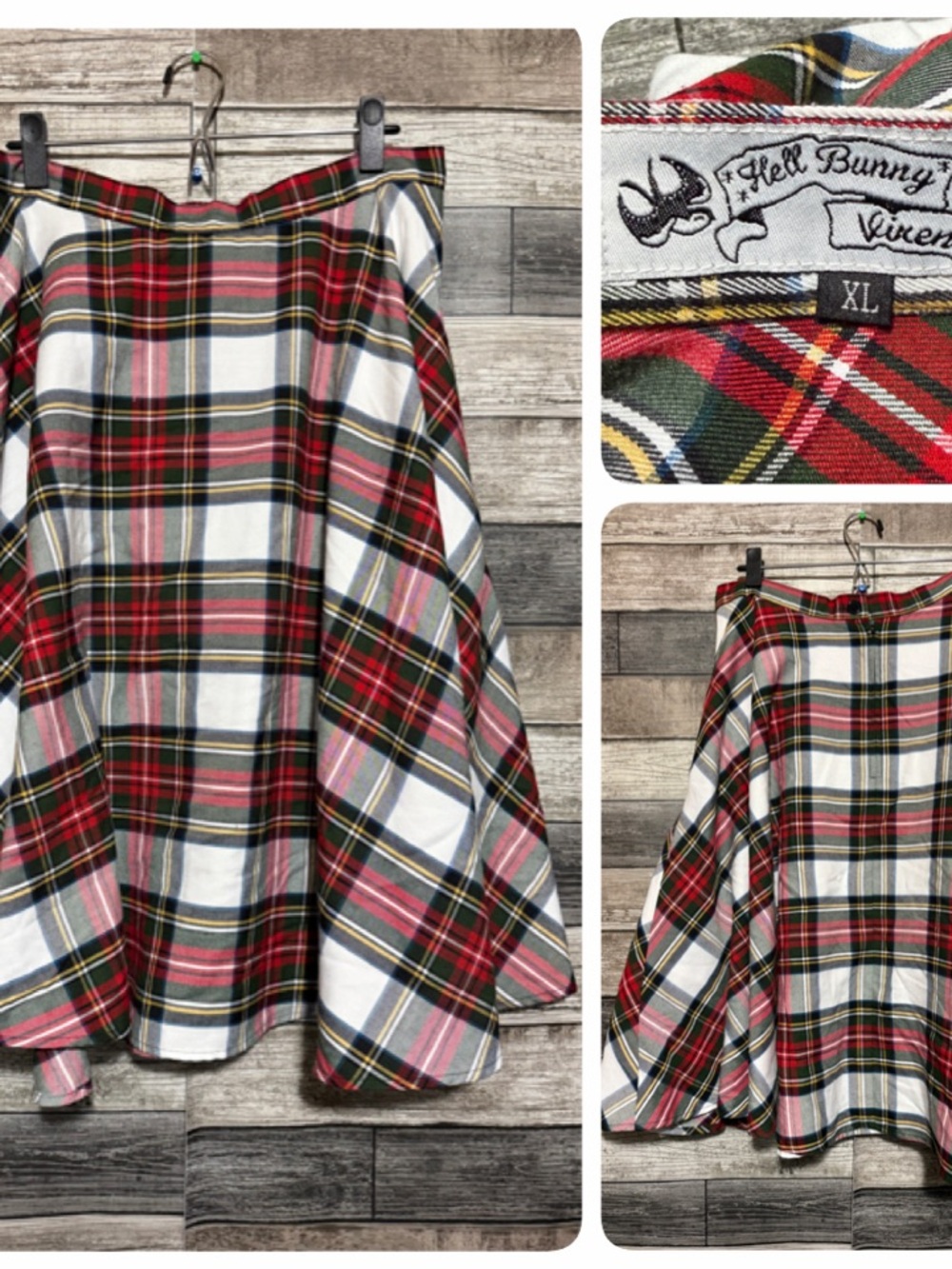 Hell Bunny Vixen Tartan Plaid Skirt Women’s XL Red White Green Polyester Blend